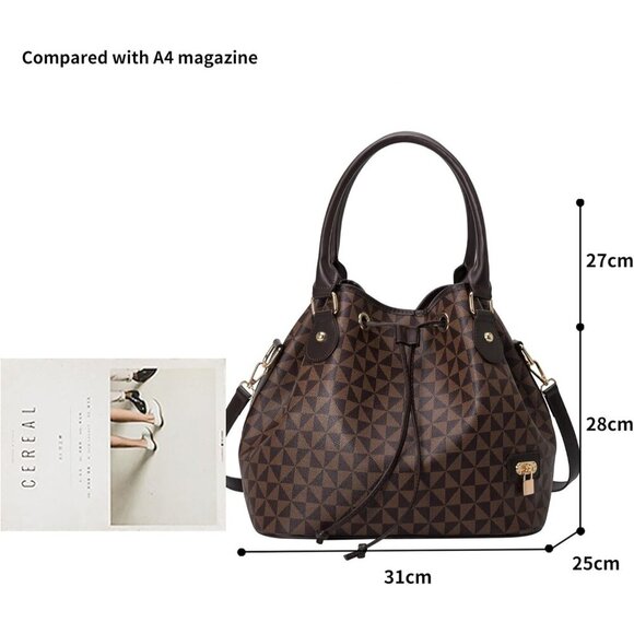 🆕Women Brown Designer Bucket Shoulder Bag Fashion Top-Handle Drawstring Handbag - Picture 3 of 8